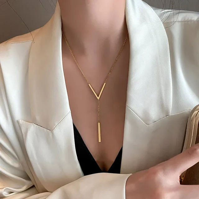 V-shaped Long Sexy Clavicle Gold Chain Necklace Choker